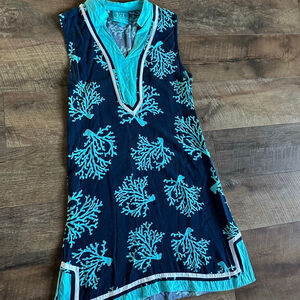 Women's Escapada Navy Turquoise Coral Print Mini Dress S
